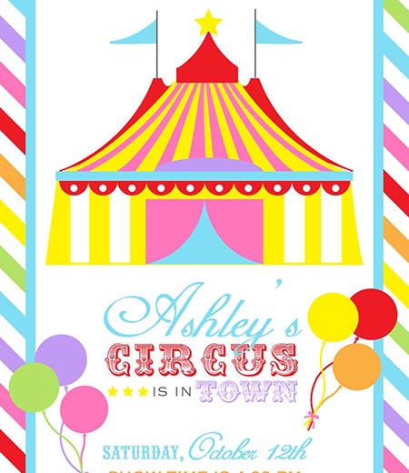 Rainbow Carnival Circus Birthday Party Printable Invitation